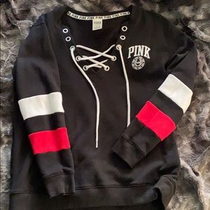 Pink lace up sweater